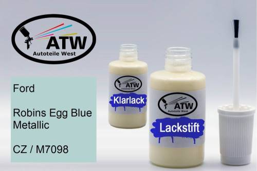 Ford, Robins Egg Blue Metallic, CZ / M7098: 20ml Lackstift + 20ml Klarlack - Set, von ATW Autoteile West.